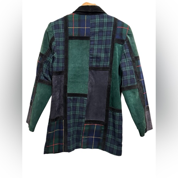 Brandon Thomas Plaid Suede Patchwork Blazer Jacket Green Vintage Womens Small - Picture 3 of 9